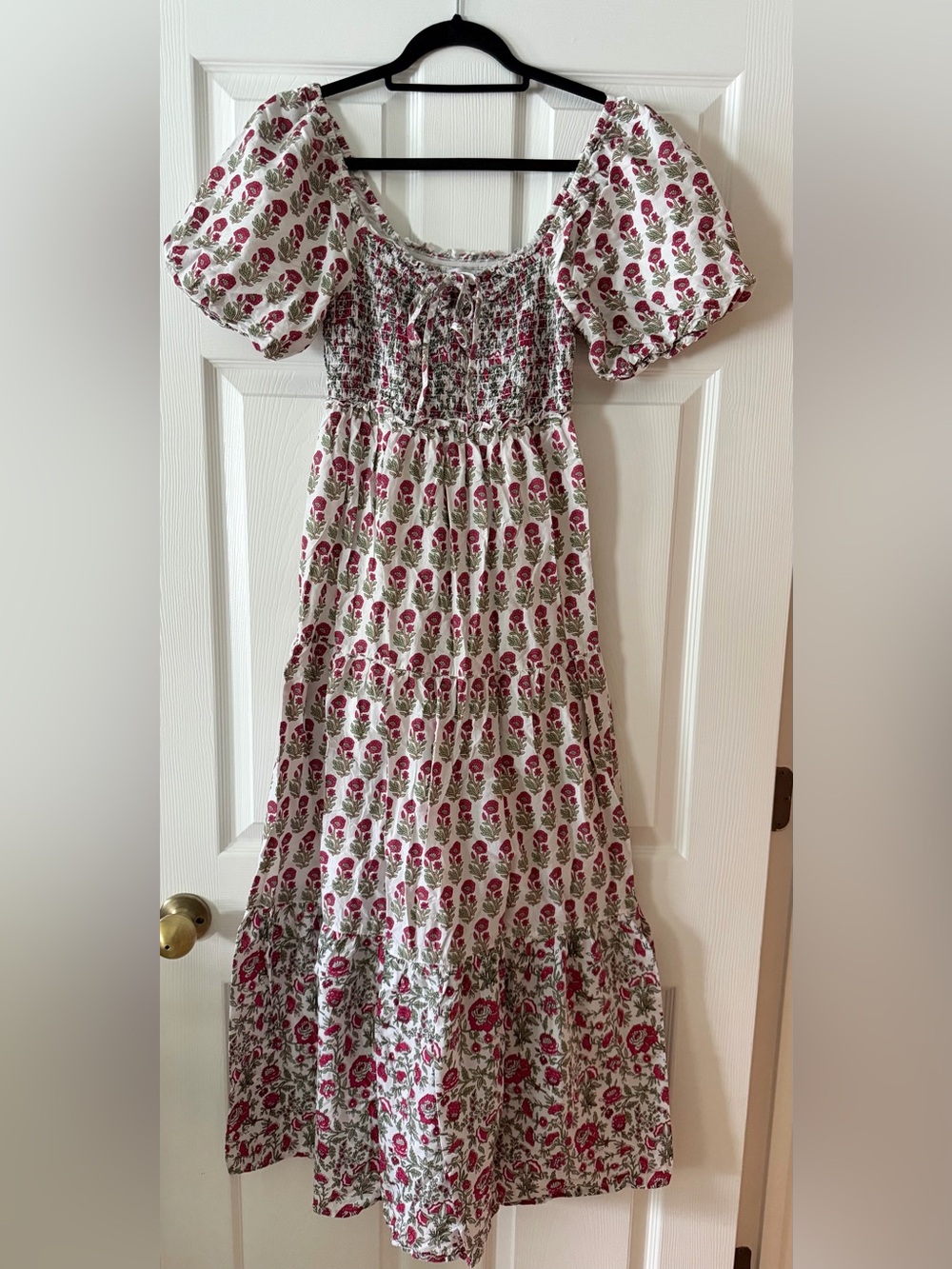 Smocked Maxi Dress with Pink Floral Print